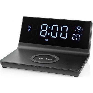 Ασύρματος ταχυφορτιστής κινητού & επιτραπέζιο ψηφιακό ρολόι / ξυπνητήρι Nedis WCACQ20BK