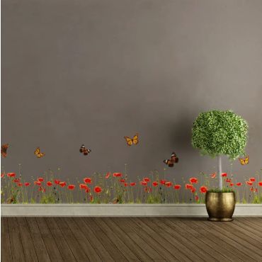 Wall Decorative Sticker Poppies & Butterflies
