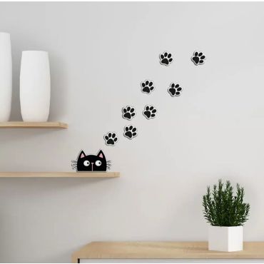 Διακοσμητικά αφρώδη αυτοκόλλητα τοίχου 3D Cat & Paws S