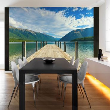Wallpaper - Mountain lake bridge