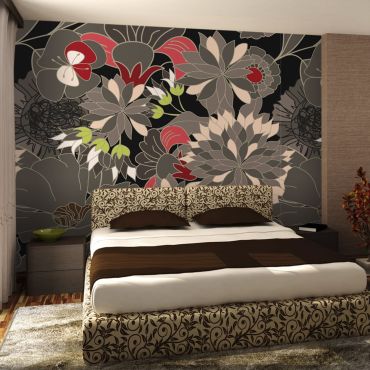 Wallpaper - floral design - gray