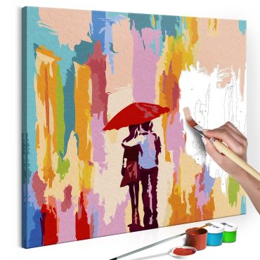 DIY canvas painting - Couple Under An Umbrella (Pink Background) 45x45