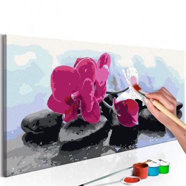 DIY canvas painting - Orchid With Zen Stones 80x40