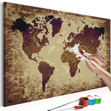 DIY canvas painting - World Map (Brown Colours) 60x40