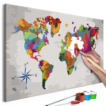 DIY canvas painting - World Map (Compass Rose) 60x40