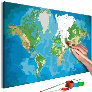 DIY canvas painting - World Map (Blue & Green) 60x40