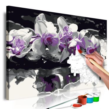 DIY canvas painting - Purple Orchid (Black Background & Reflection In The Water) 60x40