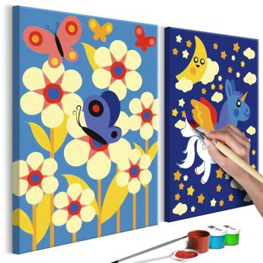 Πίνακας για να τον ζωγραφίζεις - Butterfly & Unicorn 33x23