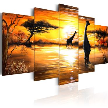 Canvas Print - Giraffes at watering hole