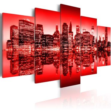 Canvas Print - Red glow over New York - 5 pieces