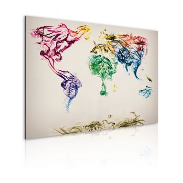 Canvas Print - The World map - colored smoke trails