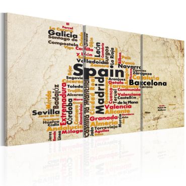 Canvas Print - Spain: text map in colors of national flag