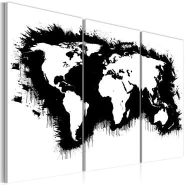Canvas Print - Monochromatic map of the World - triptych