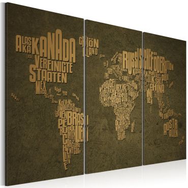 Πίνακας - The map of the World, German language:Beige continents - triptych