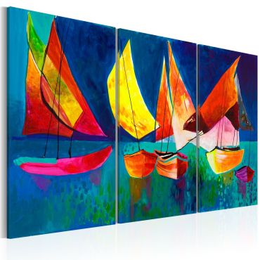 Χειροποίητα ζωγραφισμένος πίνακας - Colourful sailboats 120x80