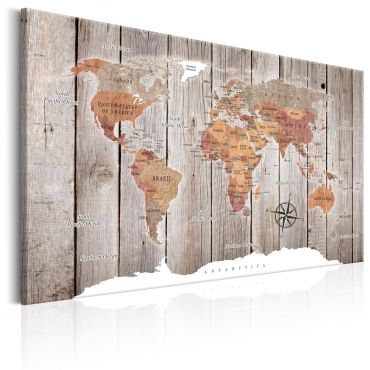 Canvas Print - World Map: Wooden Stories
