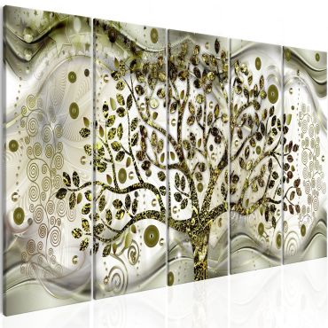 Canvas Print - Tree and Waves (5 Parts) Green