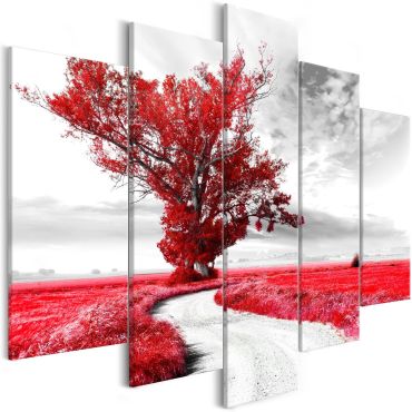 Πίνακας - Tree near the Road (5 Parts) Red