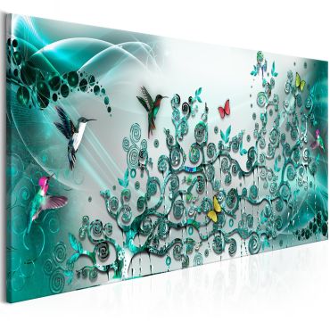 Canvas Print - Hummingbirds Dance (1 Part) Turquoise Narrow