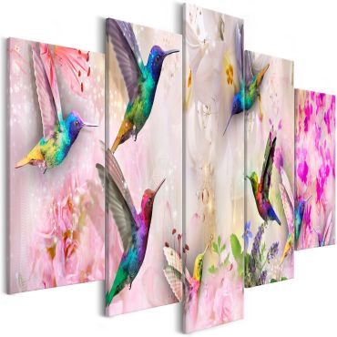 Πίνακας - Colourful Hummingbirds (5 Parts) Wide Pink