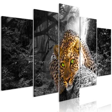 Πίνακας - Leopard Lying (5 Parts) Wide Grey