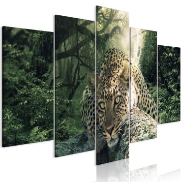 Πίνακας - Leopard Lying (5 Parts) Wide Pale Green