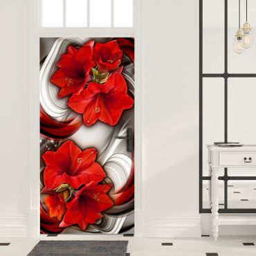 Φωτοταπετσαρία πόρτας - Photo wallpaper - Abstraction and red flowers I