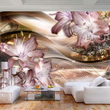 Self-adhesive photo wallpaper - Lilies on the Wave (Brown)