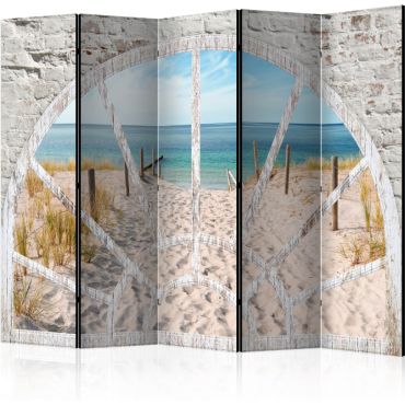 Partition with 5 sections - Window View - Beach II [Room Dividers]