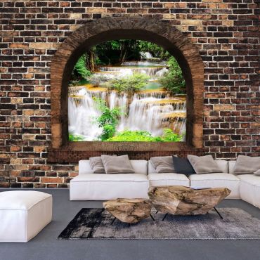 Self-adhesive photo wallpaper - Stony Window: Waterfalls