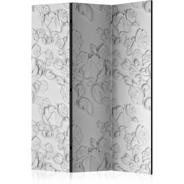 Divider with 3 sections - White ornament: roses [Room Dividers]