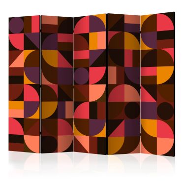 5-section divider - Geometric Mosaic (Red) II [Room Dividers]