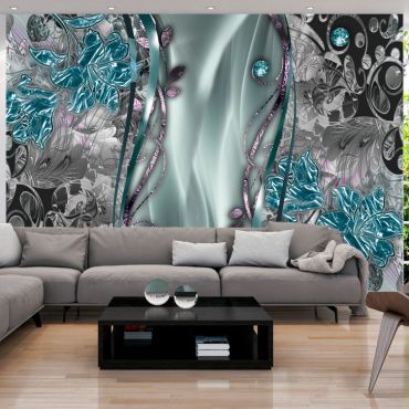 Αυτοκόλλητη φωτοταπετσαρία - Floral Curtain (Turquoise)