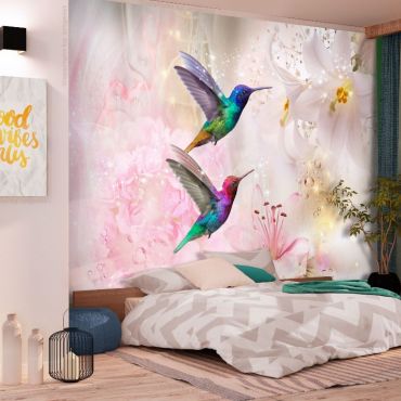 Self-adhesive photo wallpaper - Colorful Hummingbirds (Pink)