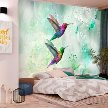 Self-adhesive photo wallpaper - Colorful Hummingbirds (Green)
