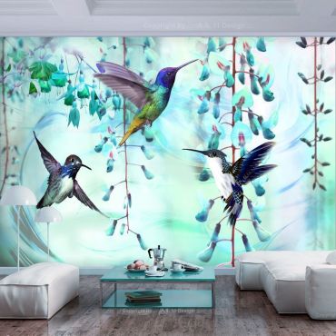 Self-adhesive photo wallpaper - Flying Hummingbirds (Green)