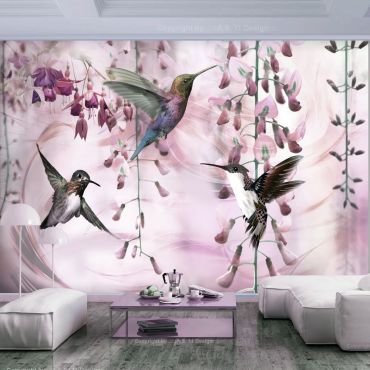 Αυτοκόλλητη φωτοταπετσαρία - Flying Hummingbirds (Pink)