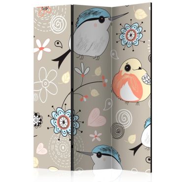 3-part divider - Natural pattern with birds [Room Dividers]
