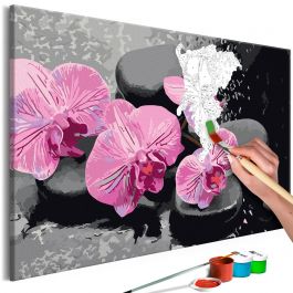 DIY canvas painting - Orchid With Zen Stones (Black Background) 60x40