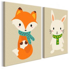 DIY canvas painting - Fox & Bunny 33x23