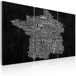 Canvas Print - Text map of France on the black background - triptych