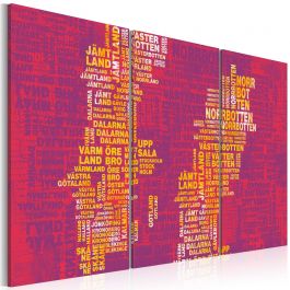Canvas Print - Text map of Sweden (pink background) - triptych