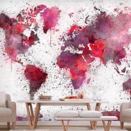Wallpaper - World Map: Red Watercolors