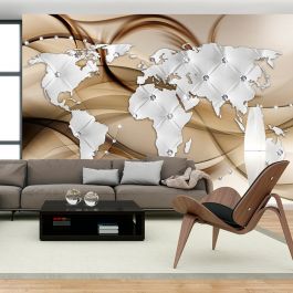 Wallpaper - World Map - White & Diamonds